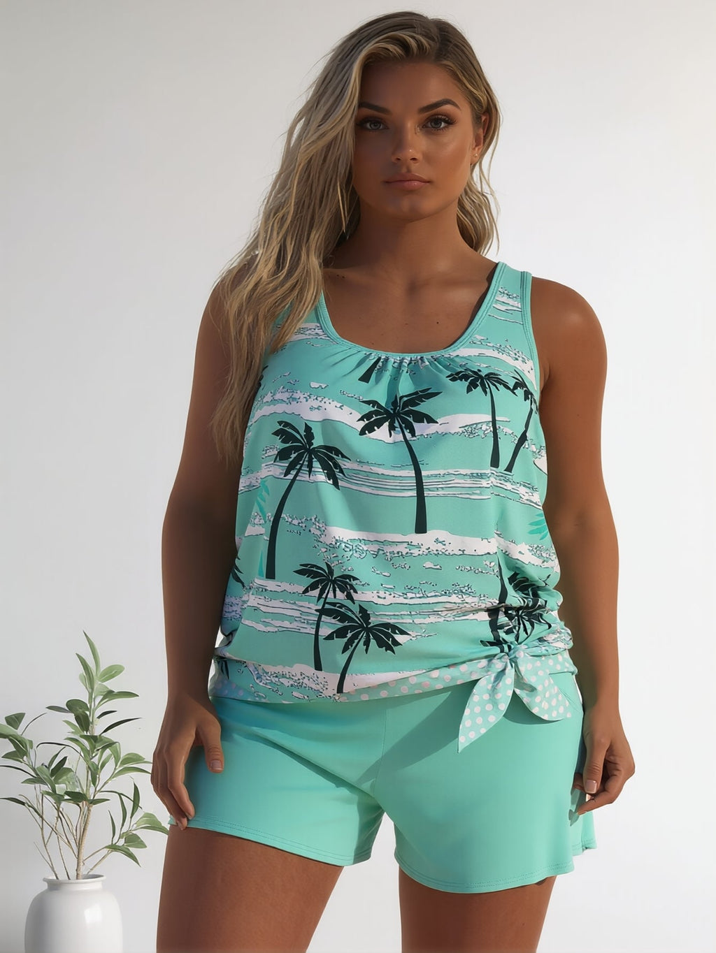 Plus size women's one-piece swimsuit by FitiqueFit featuring a flattering swimwear design with vibrant colors and comfortable fit.