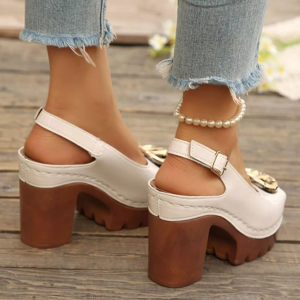 Shopimist peep toe block heel sandals with stylish design and open toe, perfect for summer or casual wear.