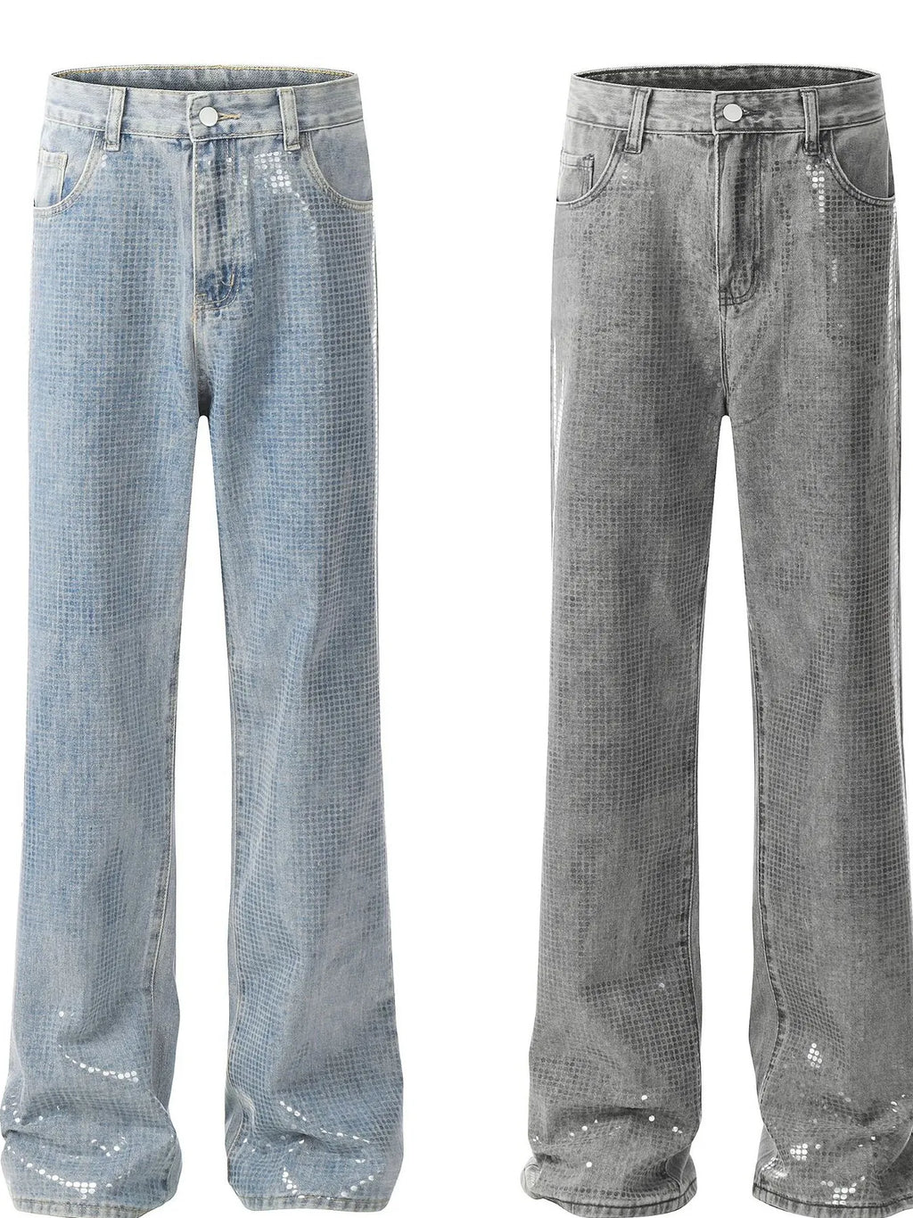 Men's straight-leg denim jeans from Plush Fashion Shop, showing a close-up of the classic blue jeans fabric and fit.