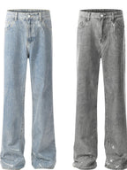 Men's straight-leg denim jeans from Plush Fashion Shop, showing a close-up of the classic blue jeans fabric and fit.