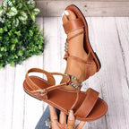 Open toe flats sandals by Shopimist featuring a stylish design with a comfortable slip-on style and open-toe front.