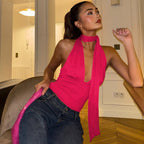 Women's casual lace-up low-cut back cutout sling top from Plush Fashion Hub, featuring stylish design and lightweight fabric.