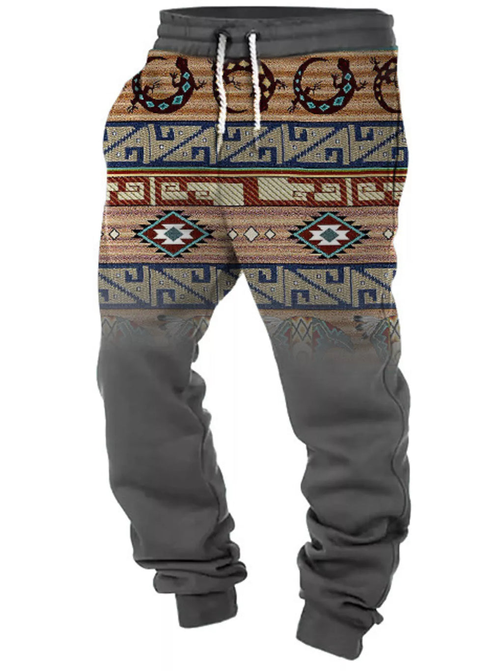 Men's full size geometric design drawstring sweat joggers by Trendsi, featuring comfortable fit and stylish pattern.