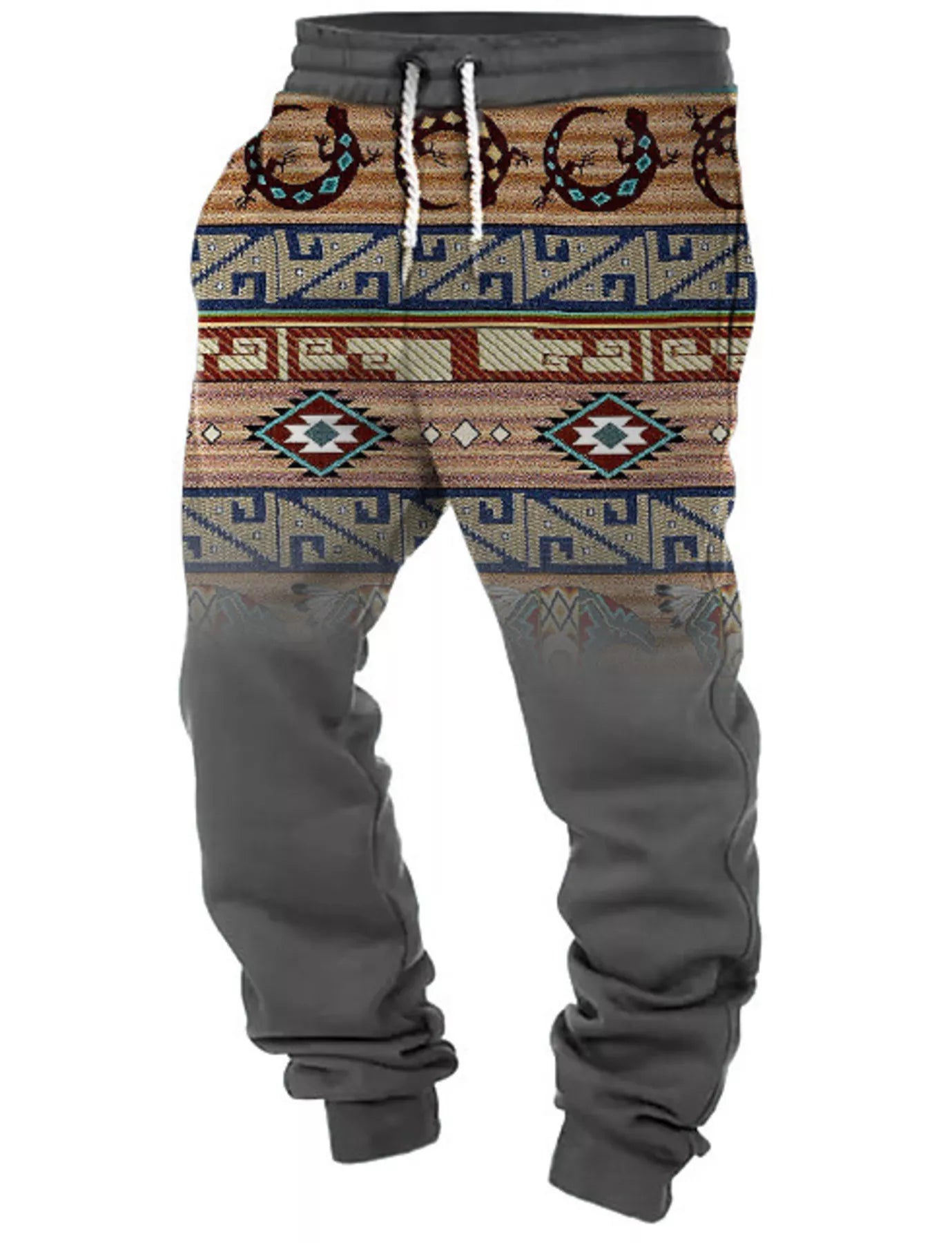 Men's full size geometric design drawstring sweat joggers by Trendsi, featuring comfortable fit and stylish pattern.