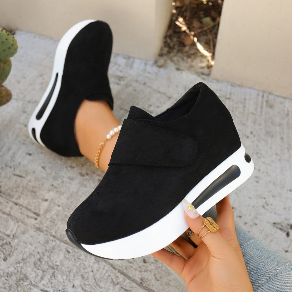 Women's round toe platform sneakers by Trendsi, trendy mid-heel casual shoes with a stylish design and comfortable fit.