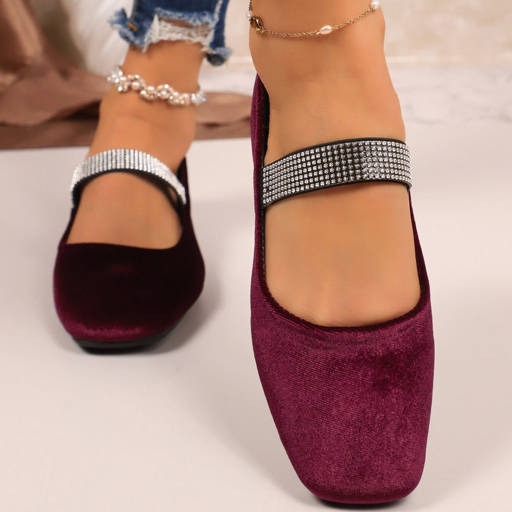 Rhinestone embellished square toe slip-on flats for women, trendy casual shoes with chic design by Trendsi.