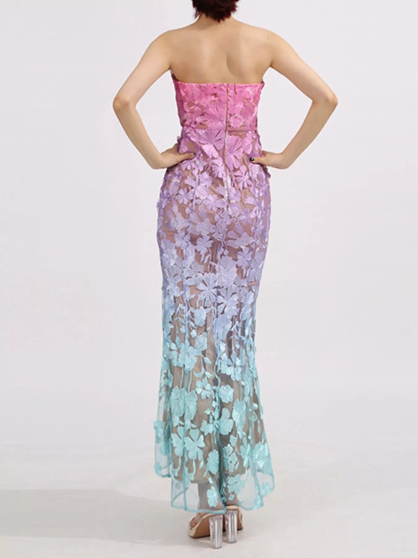 Floral embroidered tube maxi dress by Shopimist featuring vibrant floral patterns and a fitted, elegant silhouette.