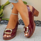 Shopimist peep toe block heel sandals featuring stylish open-toe design and chunky heels, perfect for casual or dressy outfits.