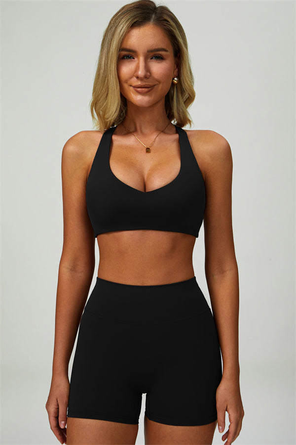 Fitglutes Activewear Seraphine sports bra and shorts 2-piece set, designed for workout and gym wear, shown in a stylish athletic outfit.