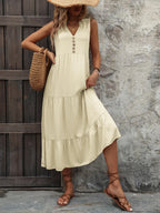 Ivy Lane women's sleeveless button-down dress with notched neckline, made of 100% cotton, in a casual, stylish design.