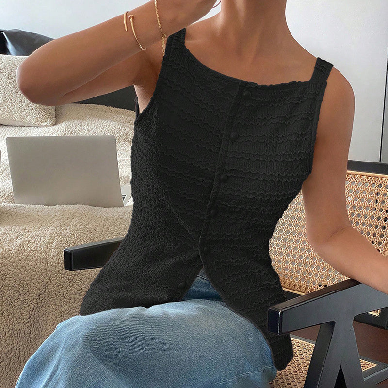 Plush Fashion Hub square neck Y2K vest top with button-up front, casual tank top style, perfect for trendy going-out outfits.