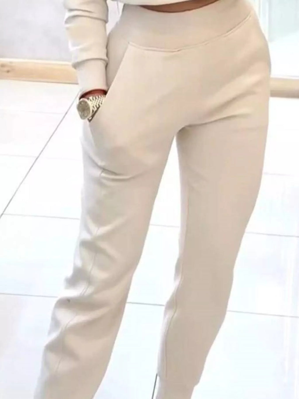 Simply Love casual chic cropped sweatshirt and jogger set, featuring comfortable fabric and stylish fit for relaxed everyday wear.