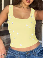 Bead-embellished square neck tank top by Shopimist with stylish design and fabric details, showcased on a neutral background.