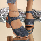 Shopimist round toe block heel sandals with stylish open-toe design and sturdy chunky heels on a neutral background.