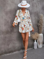Cutout Front Printed Long Sleeve Romper