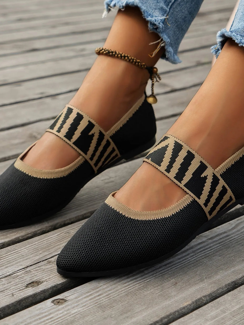 Shopimist point toe flats with mesh and gingham strap, stylish loafers featuring a sleek design and comfortable fit.