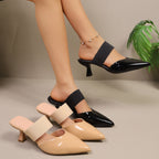 Shopimist point toe flare heel sandals with elegant design, showcasing sleek straps and a stylish heel on a neutral background.