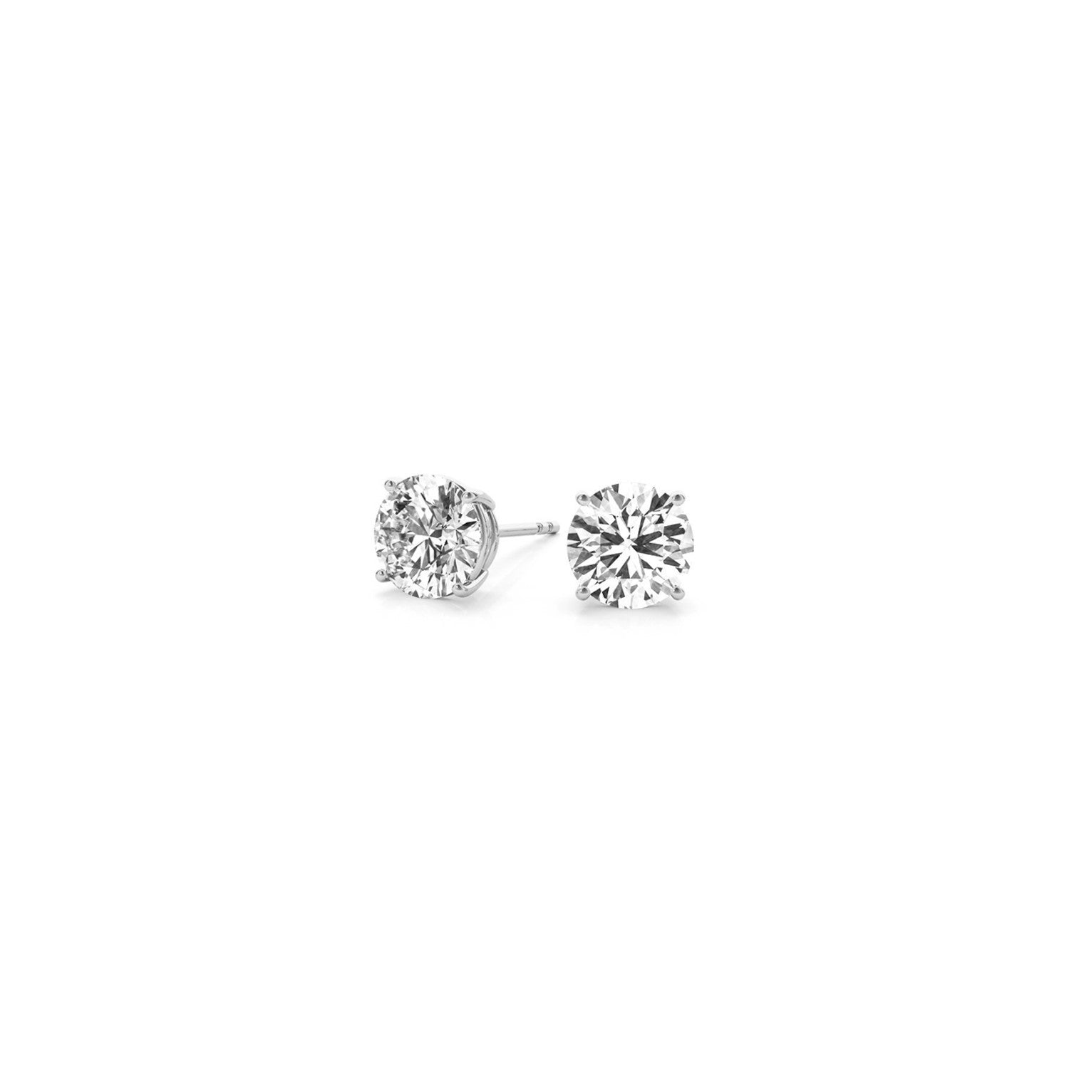 Certified 1 cttw IGI lab-grown round diamond stud earrings in 14k white gold with G/VS2 clarity and plush fashion design