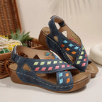 Open toe wedge sandals by Shopimist featuring a stylish design, neutral color, and comfortable cork wedge heel.