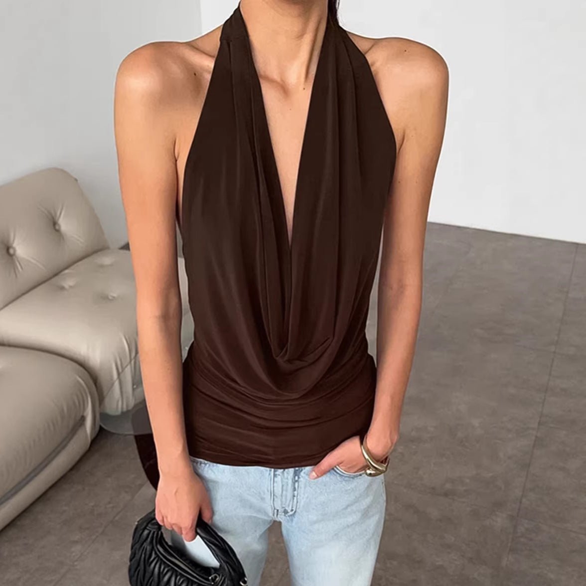 Elegant knitted backless boat-neck top for women, casualwear by Plush Fashion Hub, featuring a stylish and comfortable design.