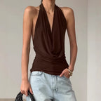 Elegant designer knitted backless boat-neck top for women, casualwear by Plush Fashion Hub featuring stylish, comfortable knit fabric.