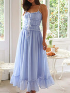 Women’s divine frill ruffled hem midi cami dress with elegant design, featuring a flowy silhouette and feminine details.