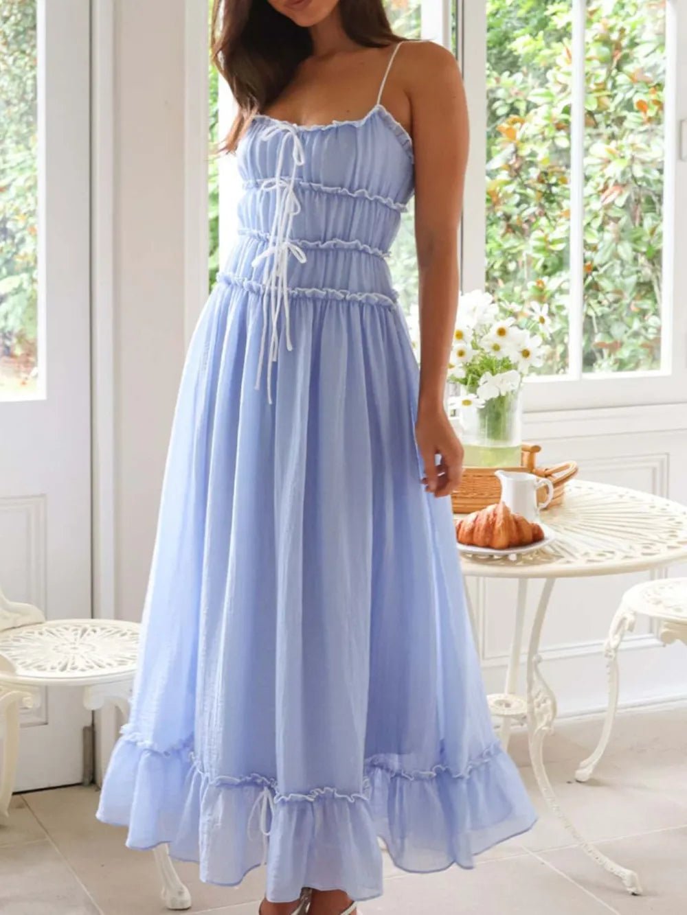 Women’s divine frill ruffled hem midi cami dress with elegant design, featuring a flowy silhouette and feminine details.