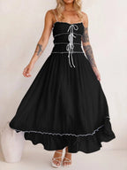 Women's Divine Frill Ruffled Hem Midi Cami Dress by Trendsi, featuring a flowy silhouette and elegant ruffled hem.