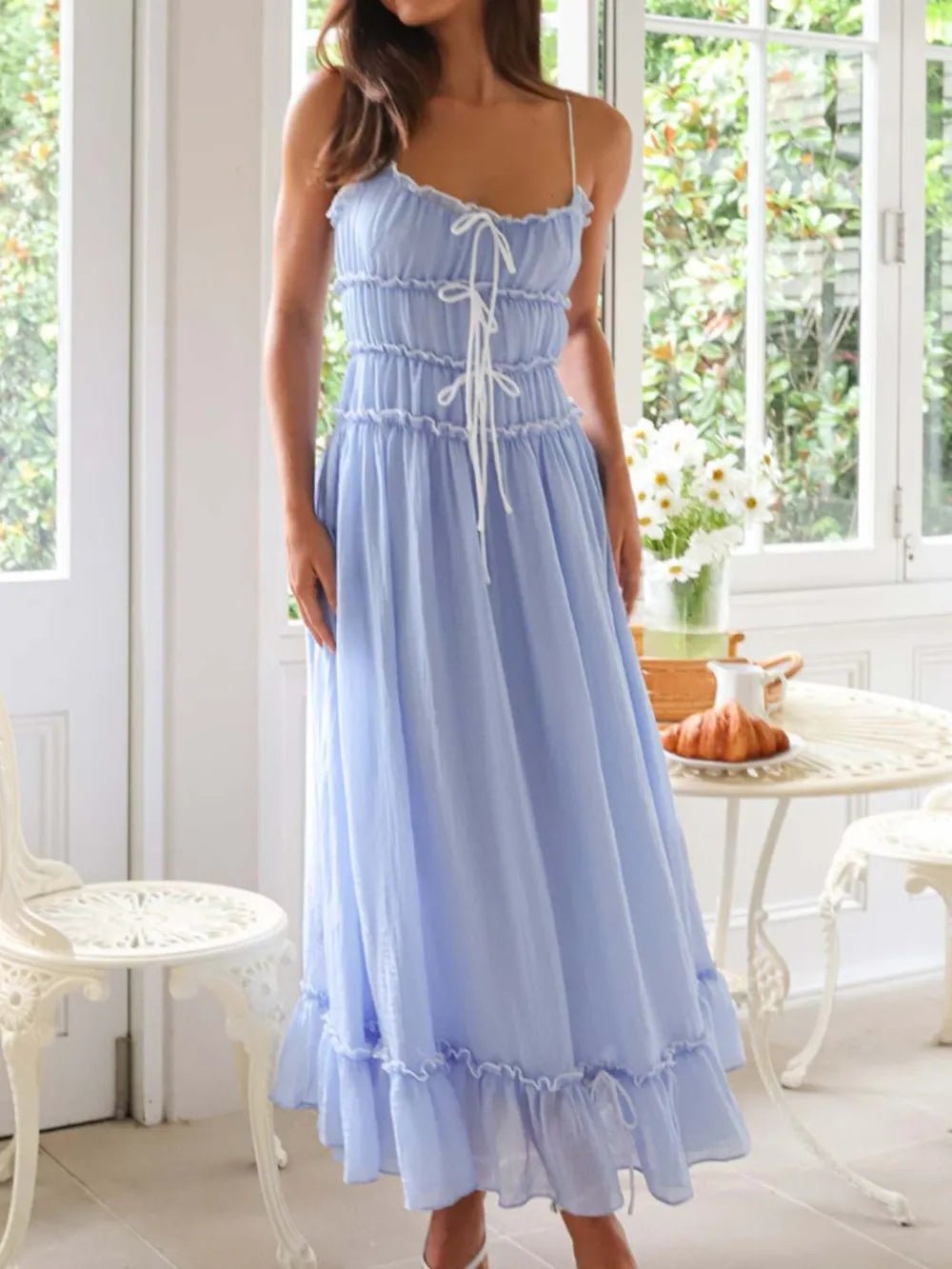 Women’s Divine Frill Ruffled Hem Midi Cami Dress by Trendsi, featuring a flowy midi length and elegant ruffled hem.