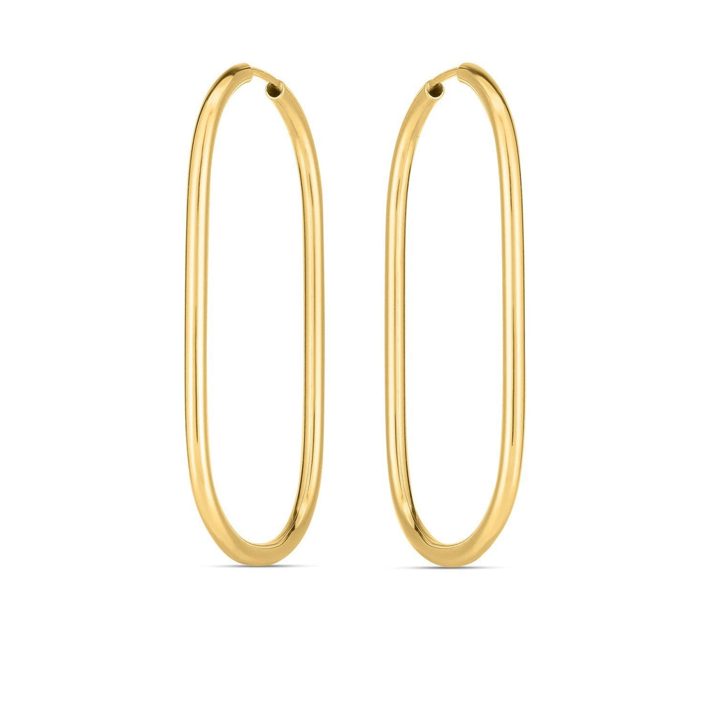14k yellow gold large paperclip hoop earrings with sleek, modern design, featuring smooth, polished finish.