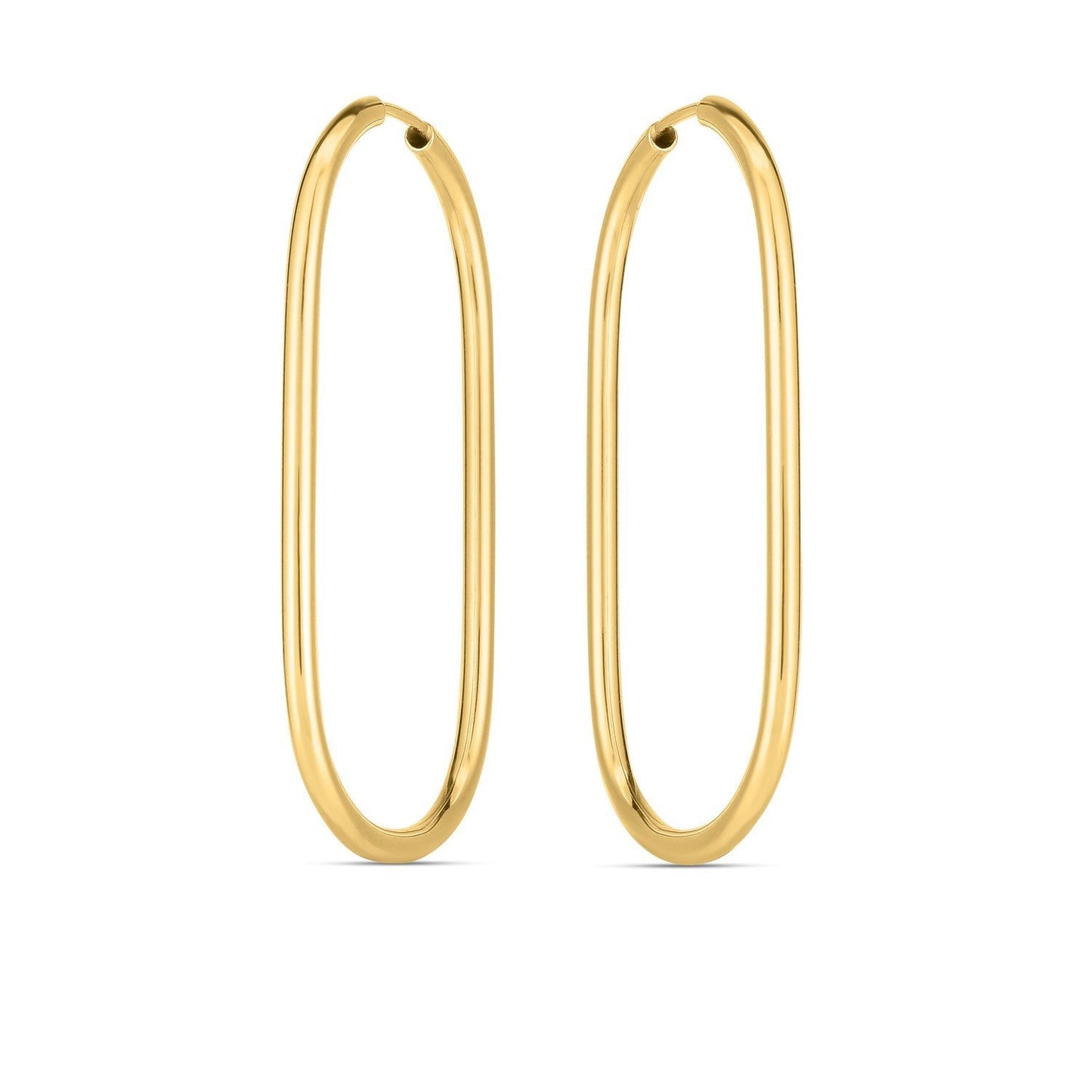 14k yellow gold large paperclip hoop earrings with sleek, modern design, featuring smooth, polished finish.
