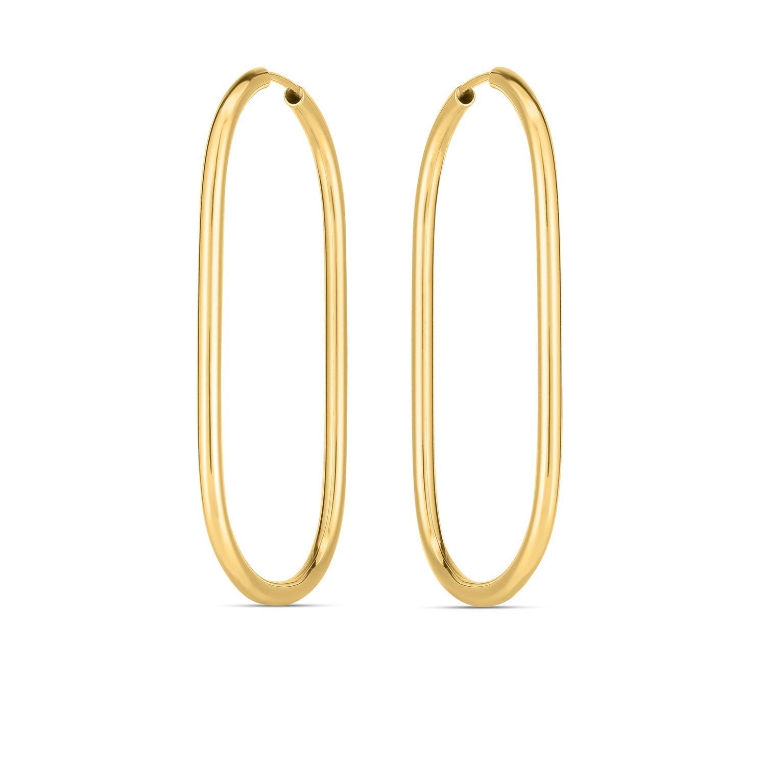14k yellow gold large paperclip hoop earrings with sleek, modern design, featuring smooth, polished finish.