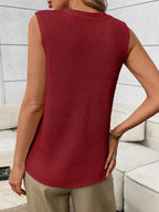 Women's sleeveless knit sweater vest with buttons and side pockets, stylish Trendsi sweater on a model.
