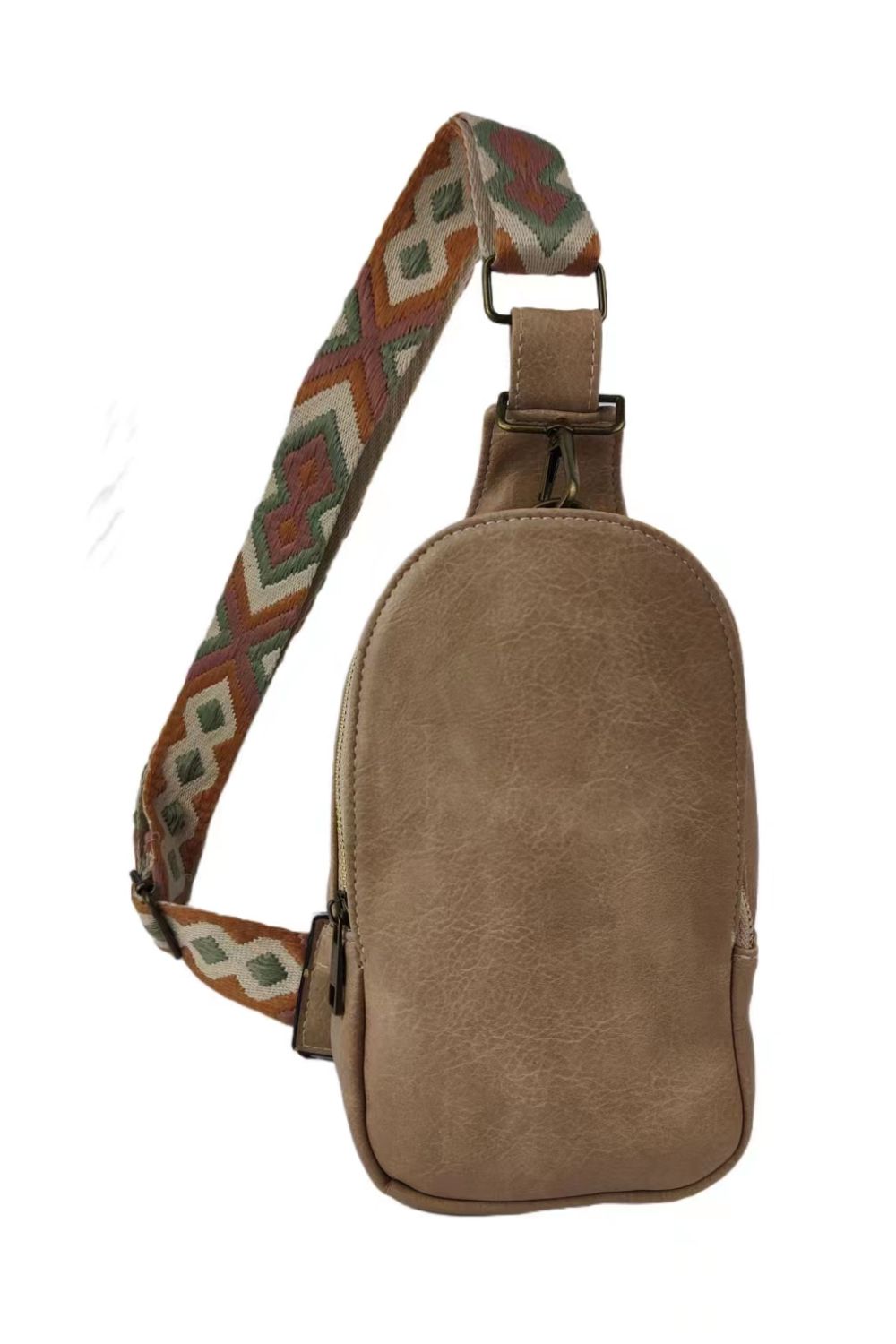 Trendsi random pattern adjustable strap PU leather sling bag with multiple compartments and stylish design.