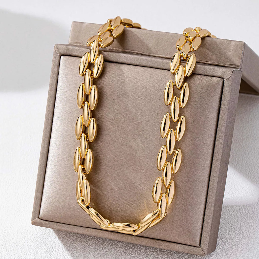 18K gold-plated chunky necklace with bold links, stylish jewelry piece from Shopimist displayed against a neutral background.