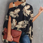 Women's V-neck printed off-shoulder vest top by FitiqueFit in various prints, casualwear, size S–XXL, relaxed fit and stylish design.