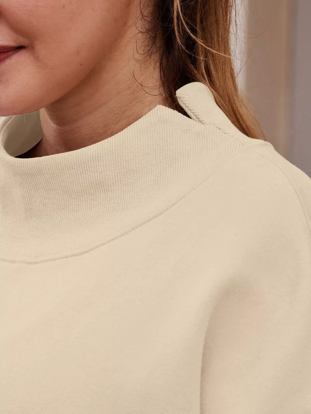 Women's Trendsi oversized mock neck sweatshirt with dropped shoulders, casual fit, and cozy pullover style.