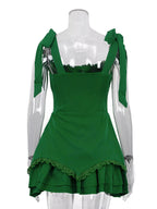 Shopimist tie-shoulder ruffled mini dress displayed on mannequin with floral pattern and short puffed sleeves for a stylish summer look.