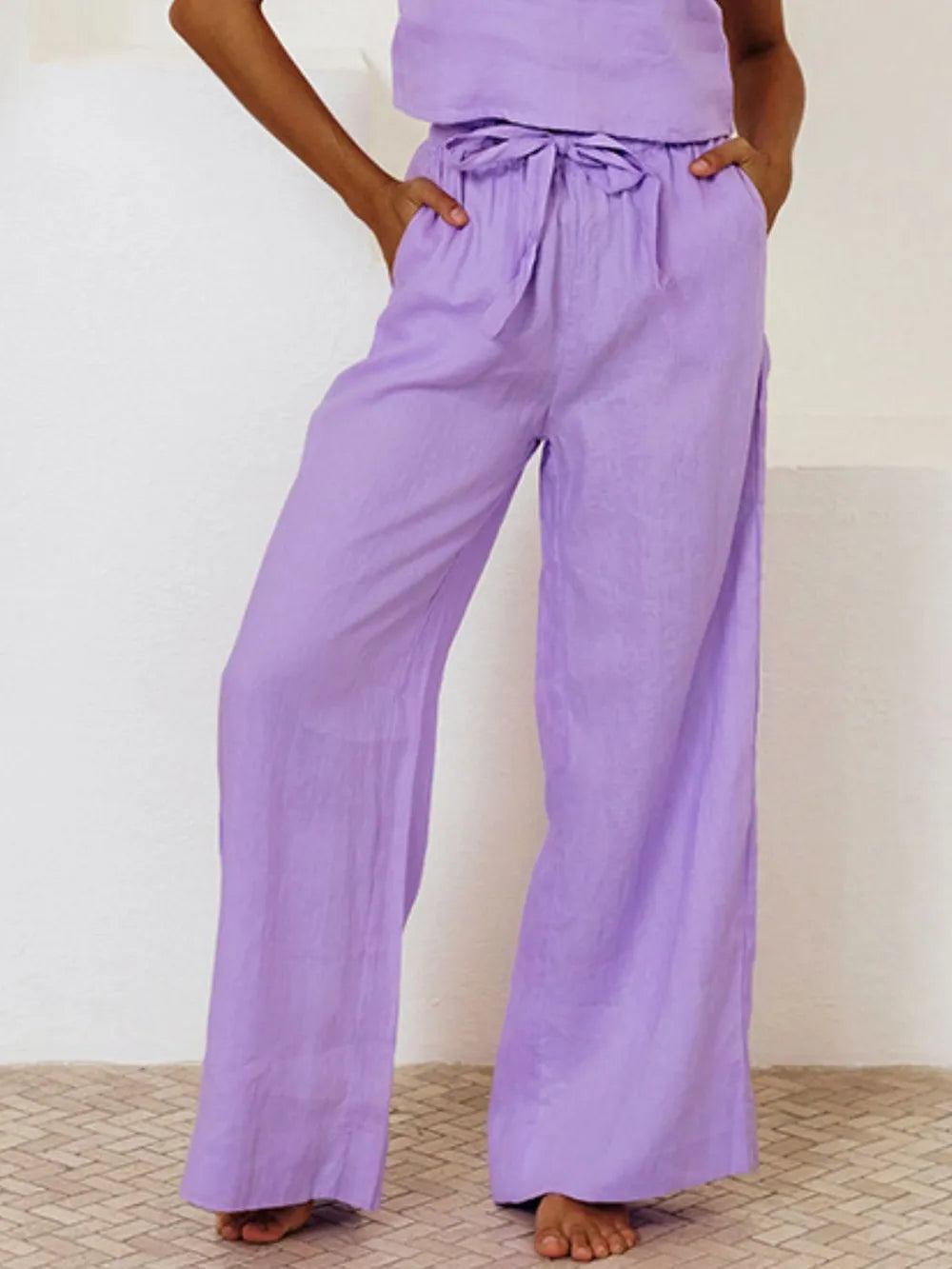 Shopimist square neck sleeveless top and pants set, featuring a stylish design with a fitted square neckline and matching wide-leg pants.