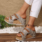 Women's double buckle platform wedge sandals with comfortable PU leather straps, stylish and perfect for summer outfits.