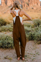 Women’s lightweight V-neck sleeveless jumpsuit with pockets, casual romper by Plush Fashion Hub, shown in full size.