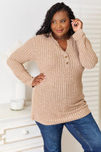 Women’s ribbed long sleeve notched neck T-shirt by Trendsi, slim fit casual top with a stylish notched neckline and ribbed fabric.