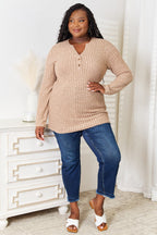 Women’s ribbed long sleeve notched neck T-shirt by Trendsi, slim fit casual top with a stylish notched neckline and ribbed fabric.