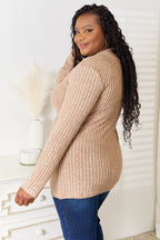 Women's ribbed long sleeve notched neck T-shirt by Trendsi, slim fit casual top with a stylish notched neckline.