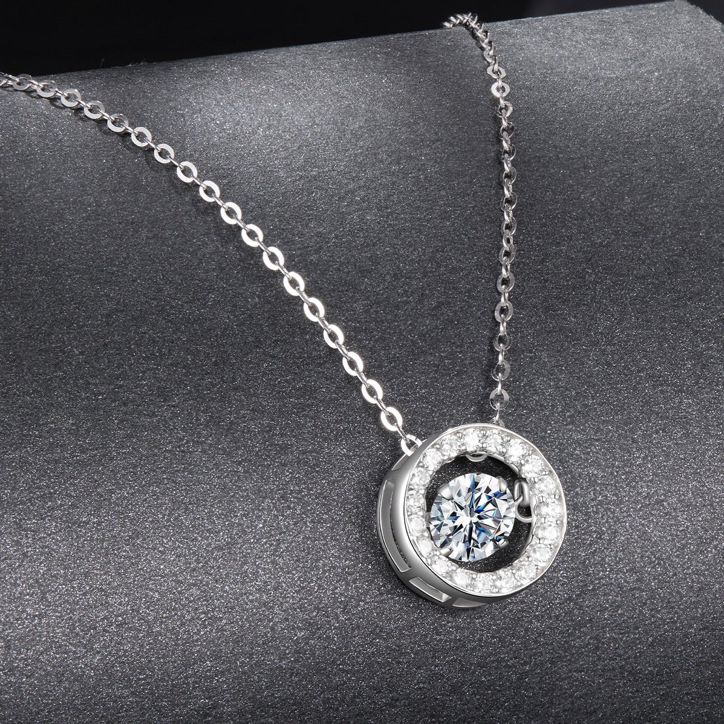 Sterling silver moissanite pendant necklace for women, white gold plated, 40+5cm elegant jewelry with a sparkling gemstone.