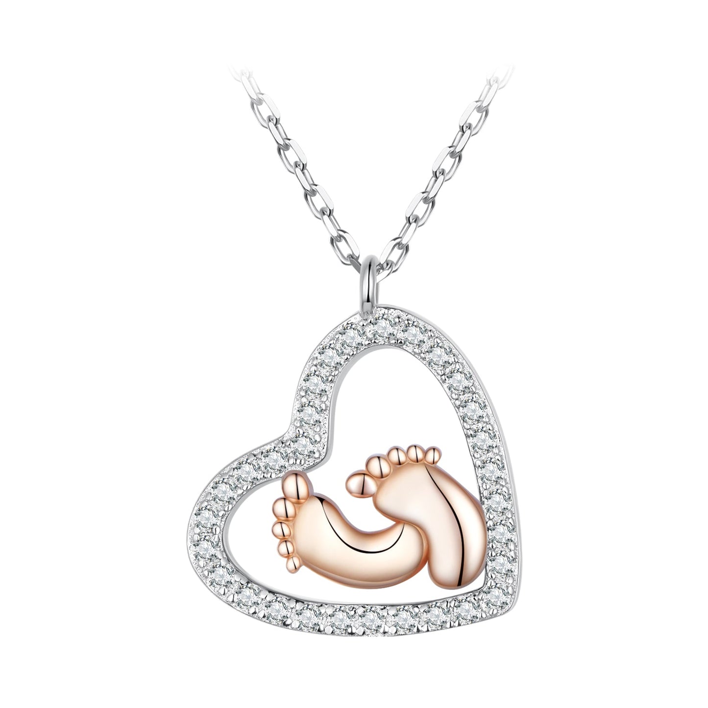 Sterling silver necklace with CZ stones in rose gold and platinum finishes, 400mm chain for women, stylish jewelry accessory
