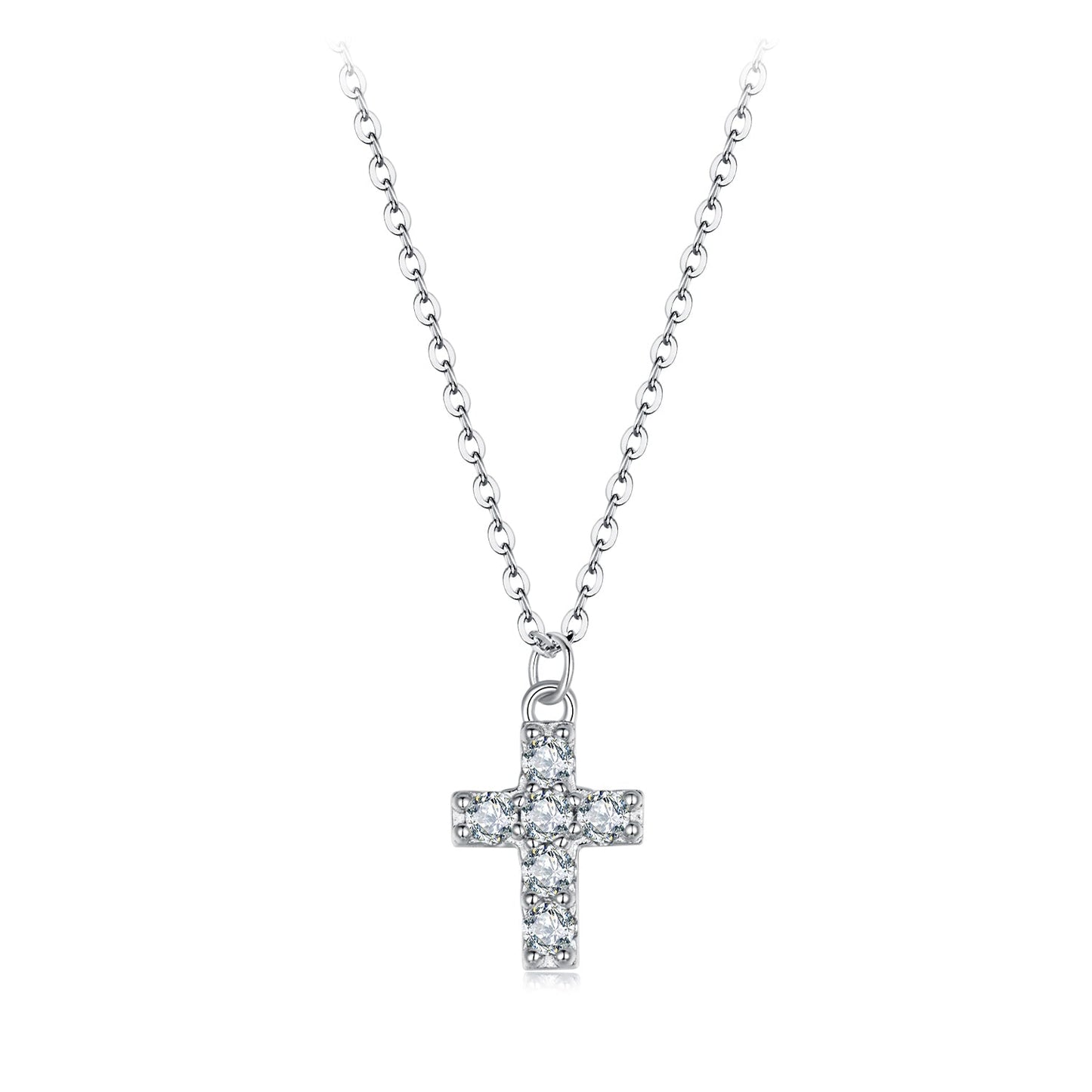 Sterling silver moissanite pendant necklace for women, 40+5cm chain, elegant jewelry with sparkling gemstone, featuring a delicate design.