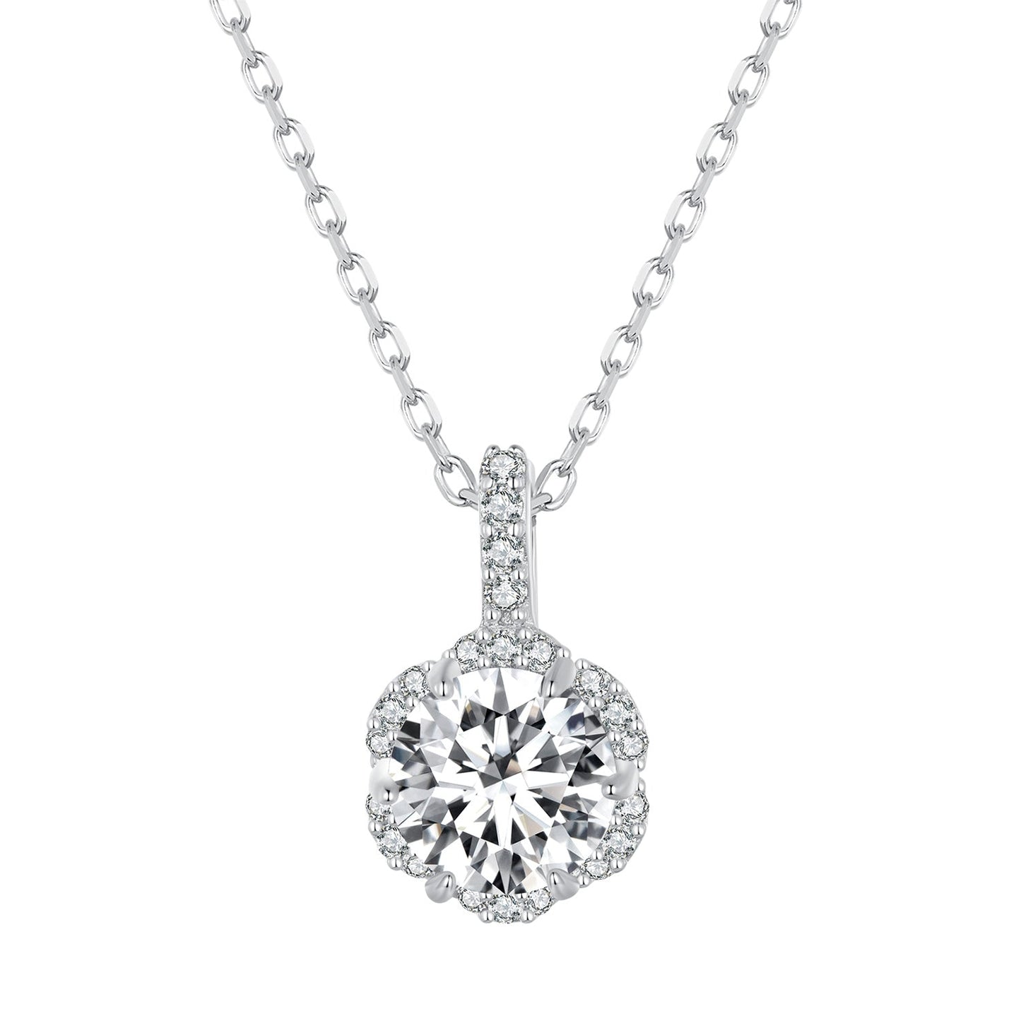 925 Sterling Silver Moissanite Pendant Necklace for Women, 45cm length, featuring a sparkling moissanite stone on a delicate chain