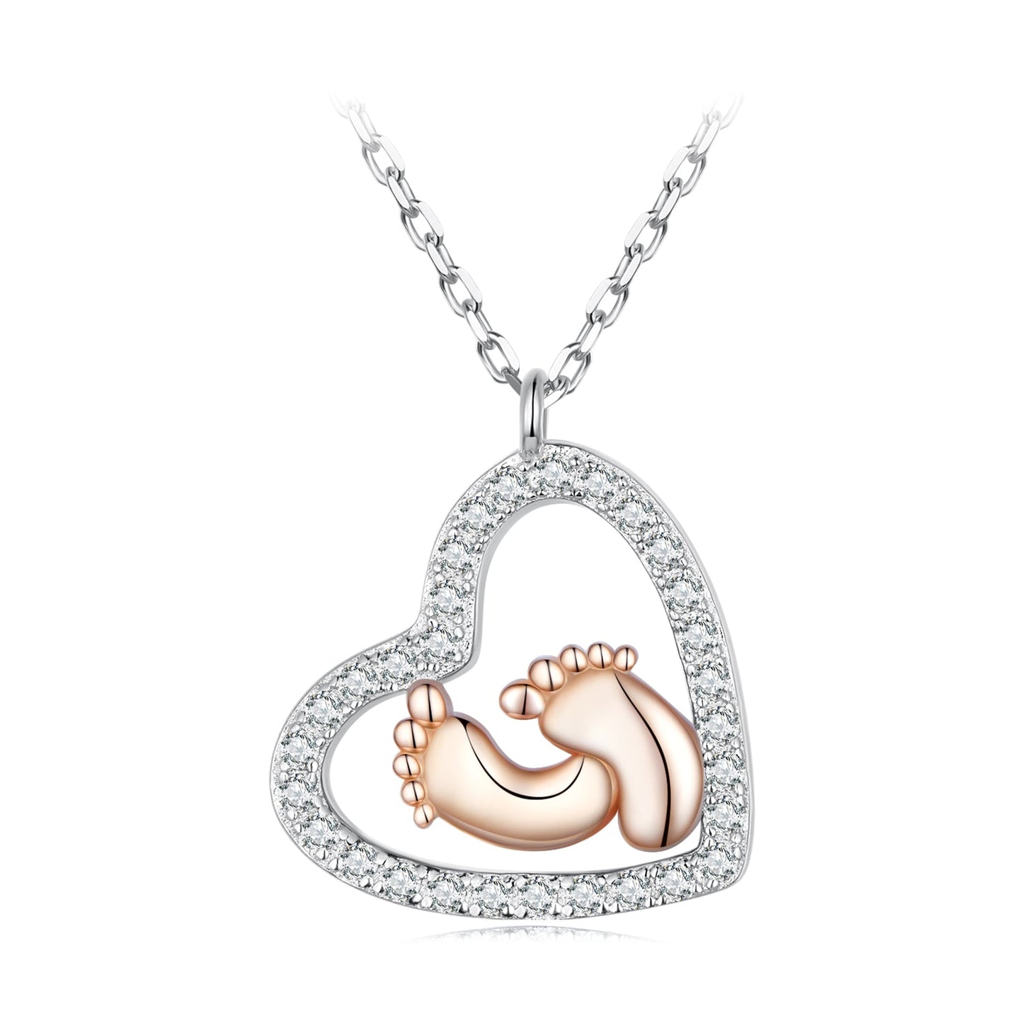 925 Sterling Silver necklace with CZ stones in rose gold and platinum finish, 400mm chain for women, elegant jewelry piece