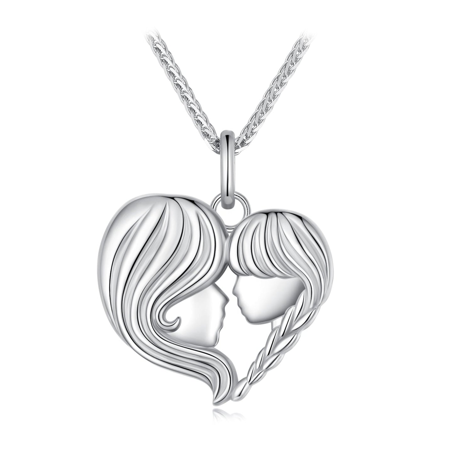 Sterling silver necklace with platinum plating, 400mm chain, 24x21mm pendant, designed for women.